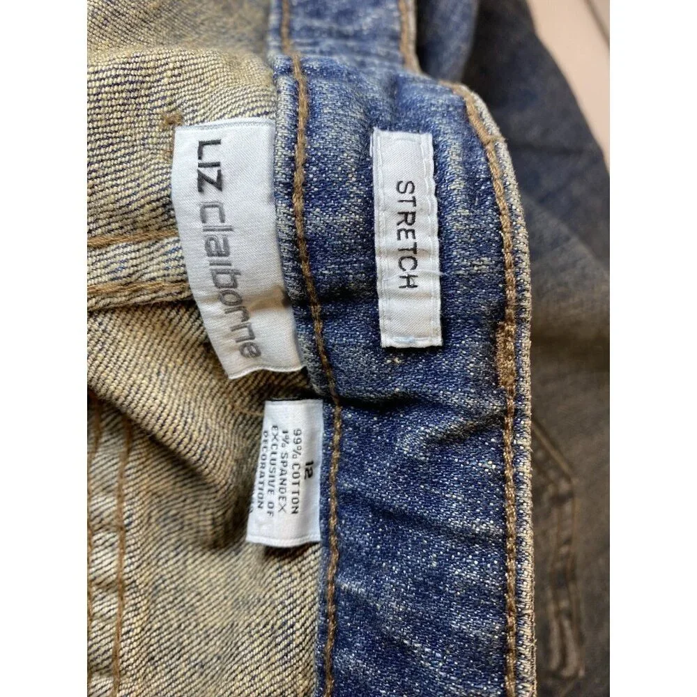 Liz Claiborne Size 12 Jeans Capri Dark Vintage Wash‎ Denim Short Stretch ~ New